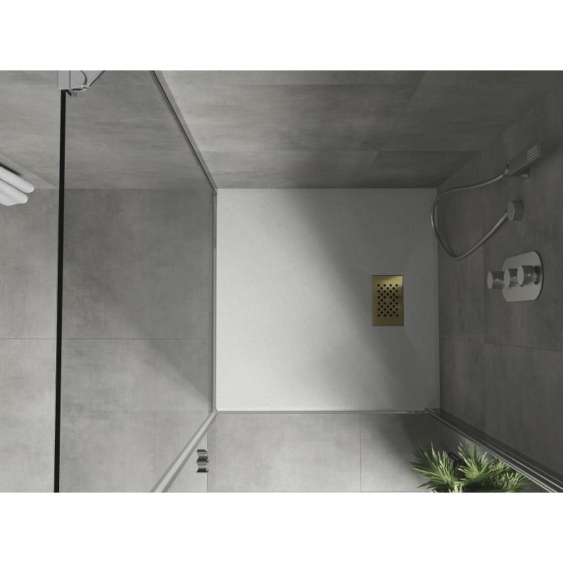 Mexen Hugo brodzik kwadratowy SMC 70 x 70 cm, biały, maskownica złota - 42107070-G