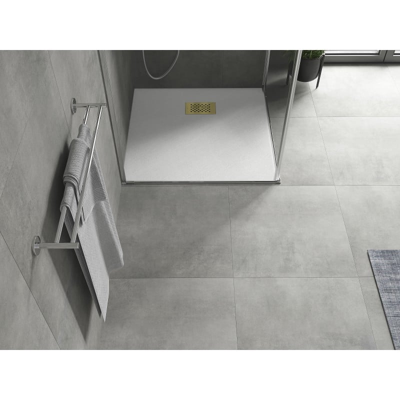 Mexen Hugo brodzik kwadratowy SMC 70 x 70 cm, biały, maskownica złota - 42107070-G