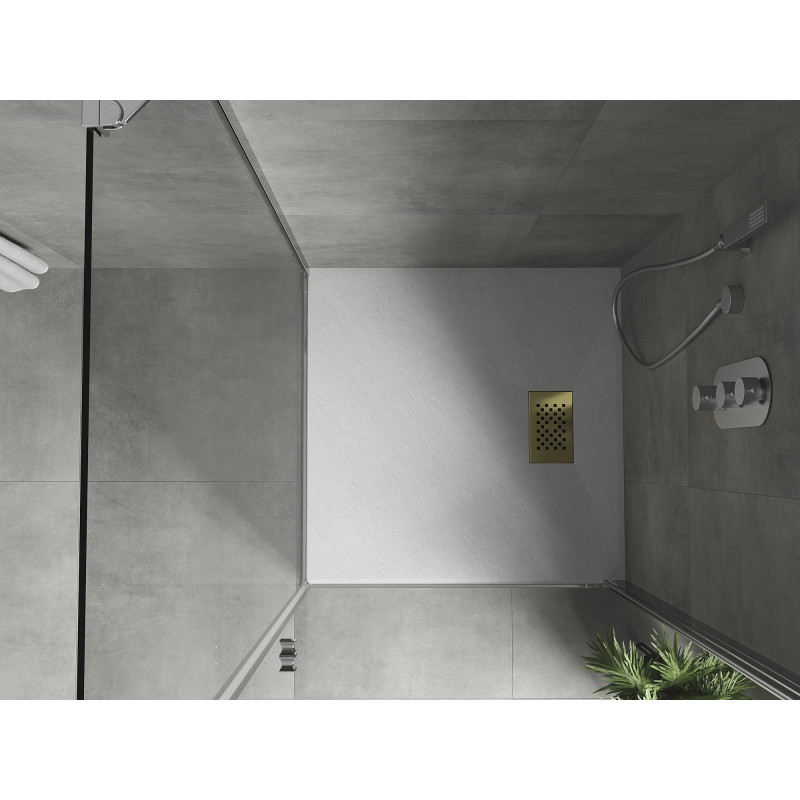 Mexen Hugo brodzik kwadratowy SMC 80 x 80 cm, biały, maskownica złota - 42108080-G