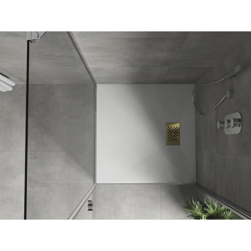 Mexen Hugo brodzik kwadratowy SMC 90 x 90 cm, biały, maskownica złota - 42109090-G