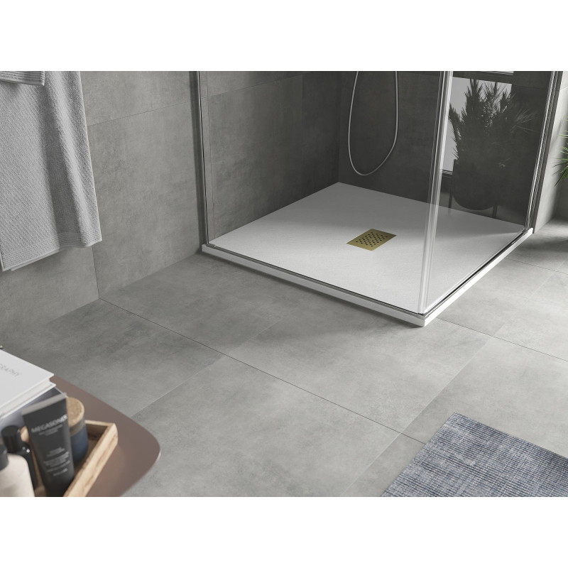 Mexen Hugo brodzik kwadratowy SMC 100 x 100 cm, biały, maskownica złota - 42101010-G