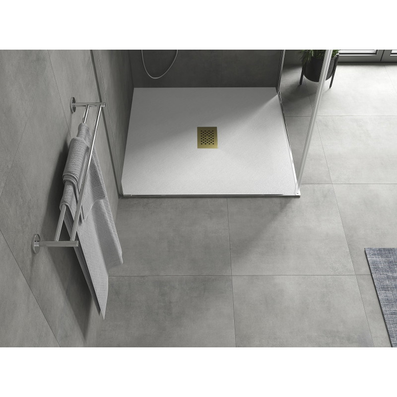 Mexen Hugo brodzik kwadratowy SMC 100 x 100 cm, biały, maskownica złota - 42101010-G