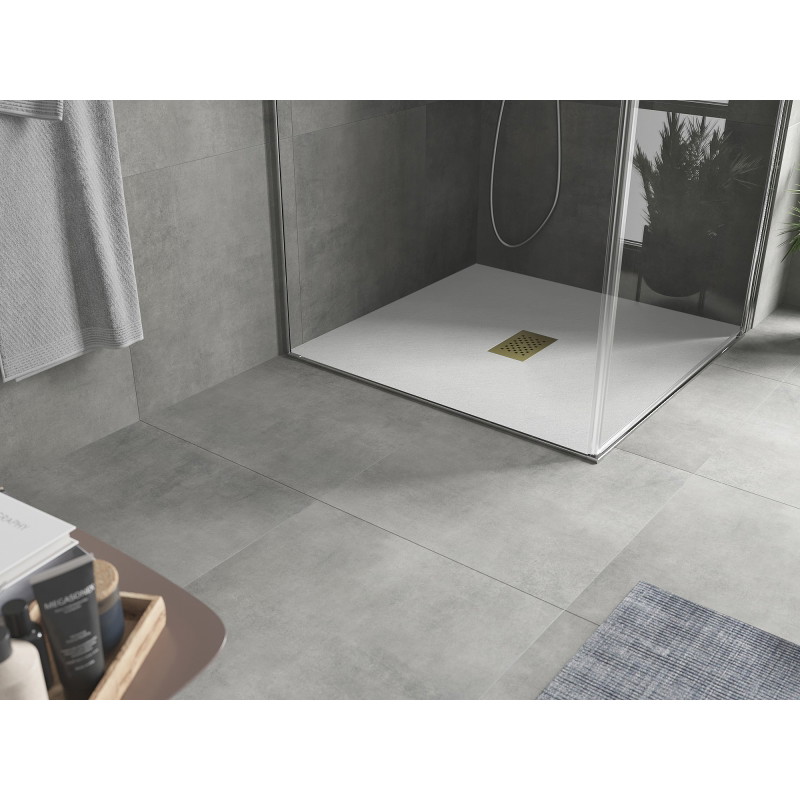 Mexen Hugo brodzik kwadratowy SMC 100 x 100 cm, biały, maskownica złota - 42101010-G