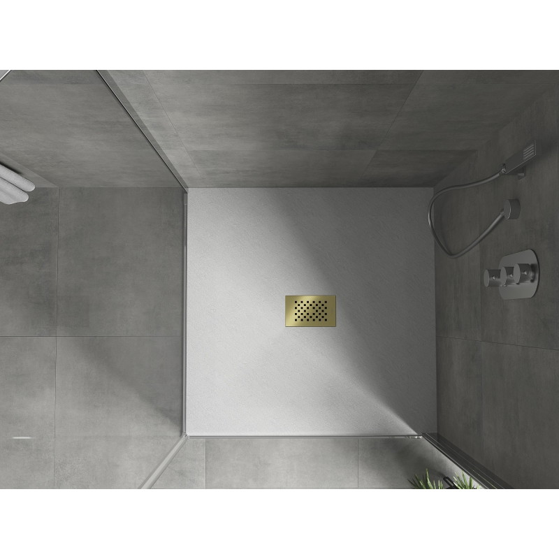 Mexen Hugo brodzik kwadratowy SMC 100 x 100 cm, biały, maskownica złota - 42101010-G