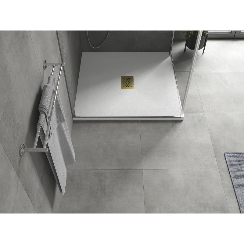 Mexen Hugo brodzik kwadratowy SMC 100 x 100 cm, biały, maskownica złota - 42101010-G