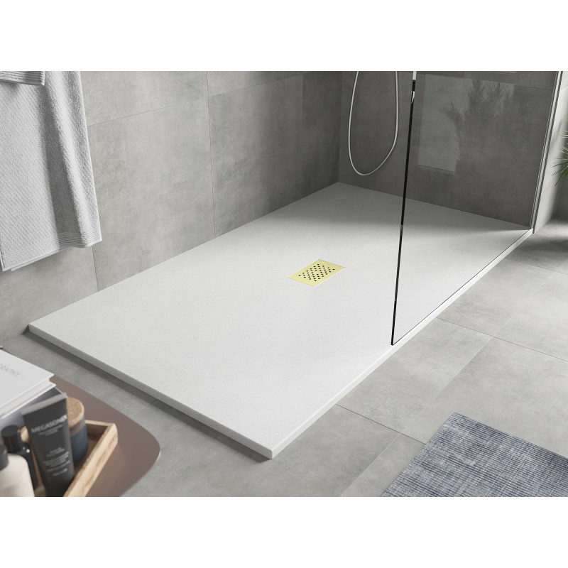 Mexen Hugo brodzik prostokątny SMC 150 x 100 cm, biały, maskownica złota - 42101015-G
