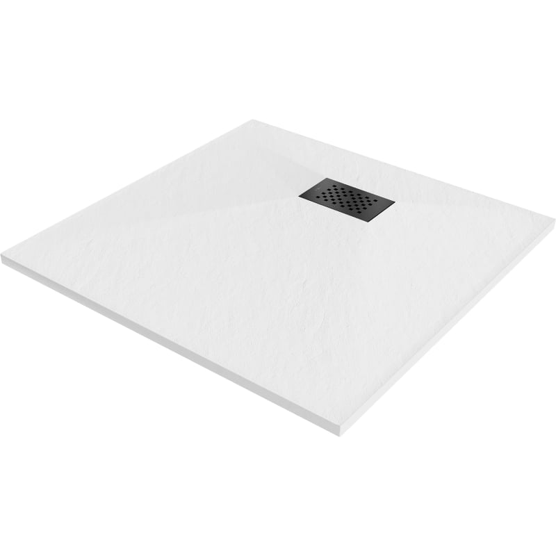 Mexen Hugo brodzik kwadratowy SMC 70 x 70 cm, biały, maskownica czarna - 42107070-B
