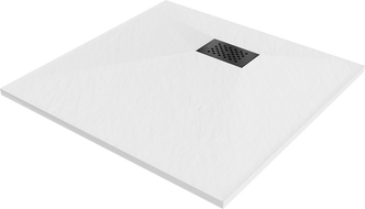 Mexen Hugo brodzik kwadratowy SMC 70 x 70 cm, biały, maskownica czarna - 42107070-B