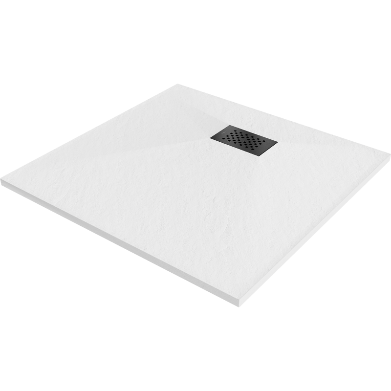 Mexen Hugo brodzik kwadratowy SMC 80 x 80 cm, biały, maskownica czarna - 42108080-B