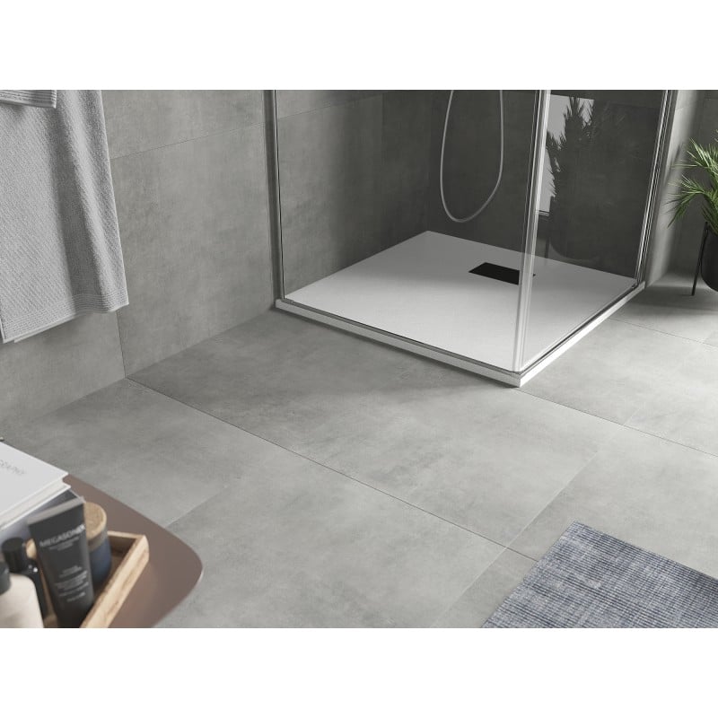 Mexen Hugo brodzik kwadratowy SMC 80 x 80 cm, biały, maskownica czarna - 42108080-B