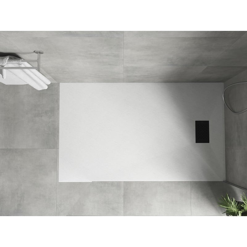 Mexen Hugo brodzik prostokątny SMC 160 x 80 cm, biały, maskownica czarna - 42108016-B