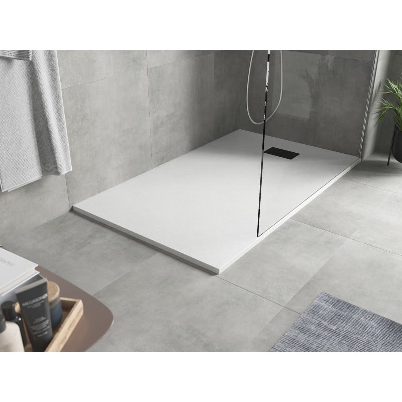 Mexen Hugo brodzik prostokątny SMC 160 x 80 cm, biały, maskownica czarna - 42108016-B