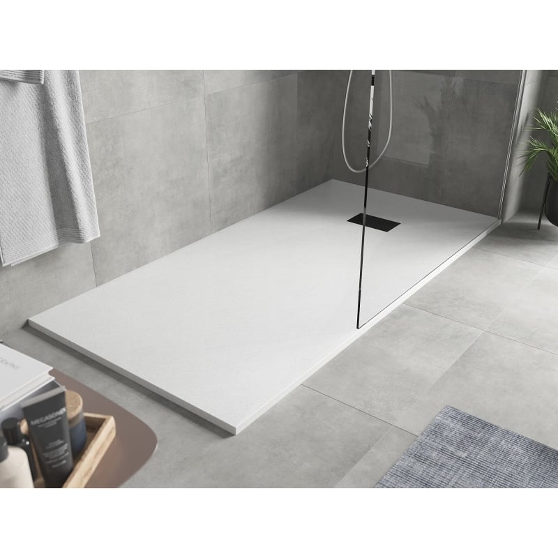Mexen Hugo brodzik prostokątny SMC 180 x 80 cm, biały, maskownica czarna - 42108018-B