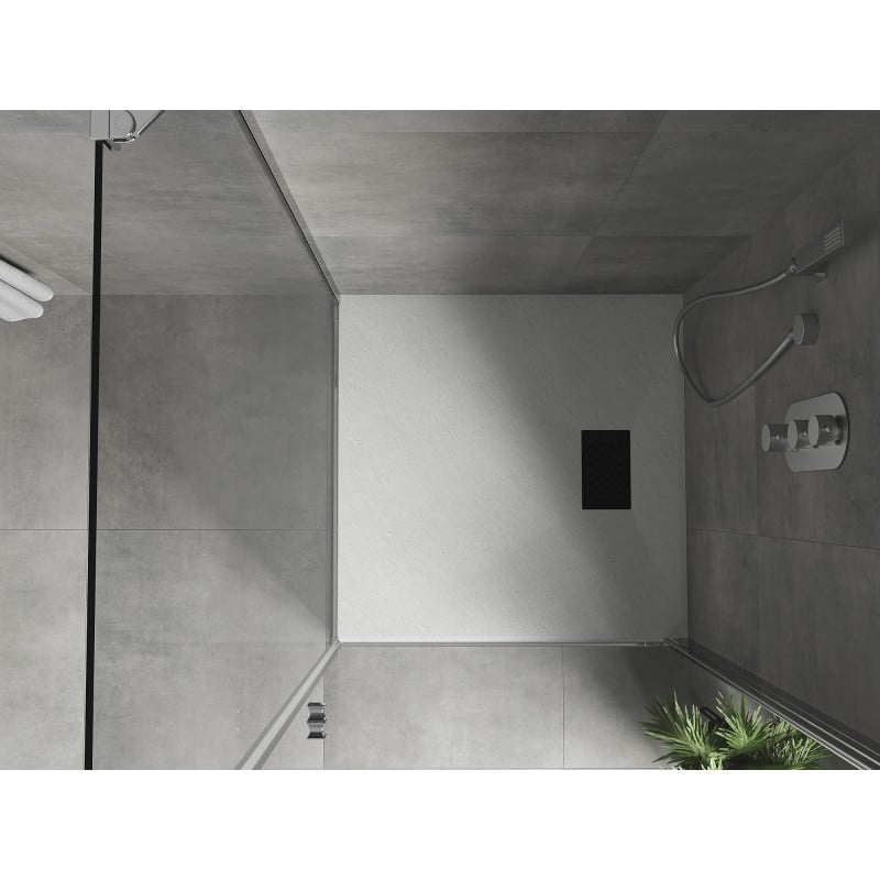 Mexen Hugo brodzik kwadratowy SMC 90 x 90 cm, biały, maskownica czarna - 42109090-B