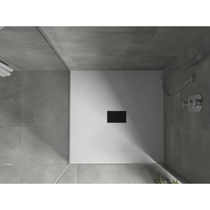 Mexen Hugo brodzik kwadratowy SMC 100 x 100 cm, biały, maskownica czarna - 42101010-B