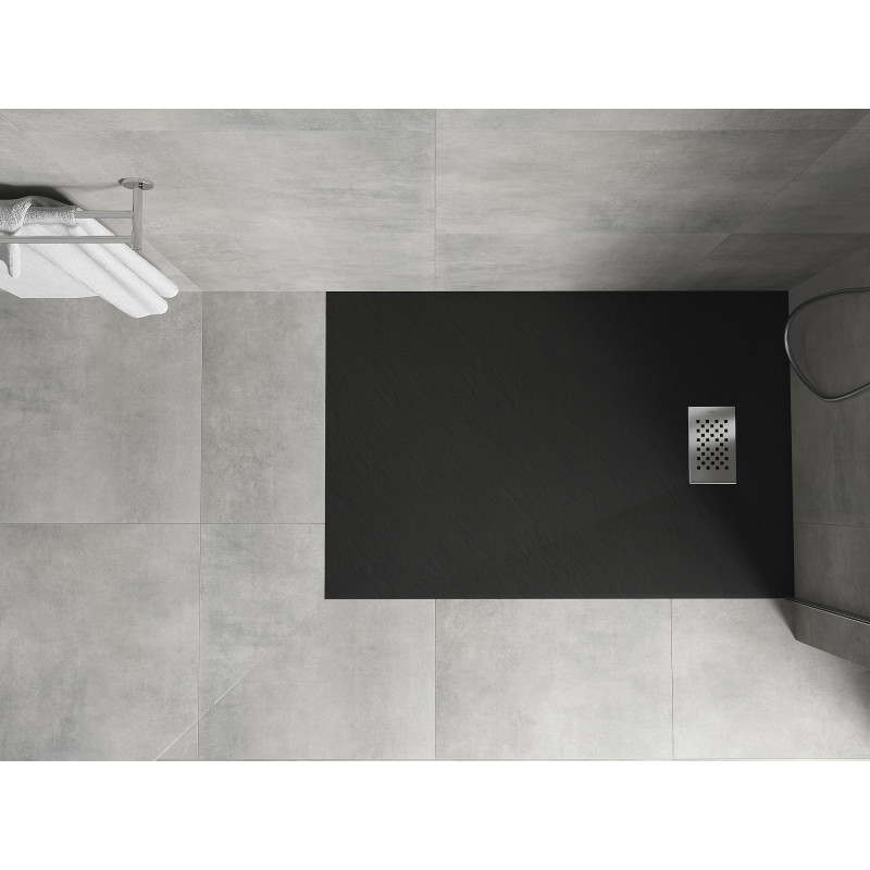 Mexen Hugo brodzik prostokątny SMC 80 x 70 cm, czarny, maskownica inox - 42707080-X