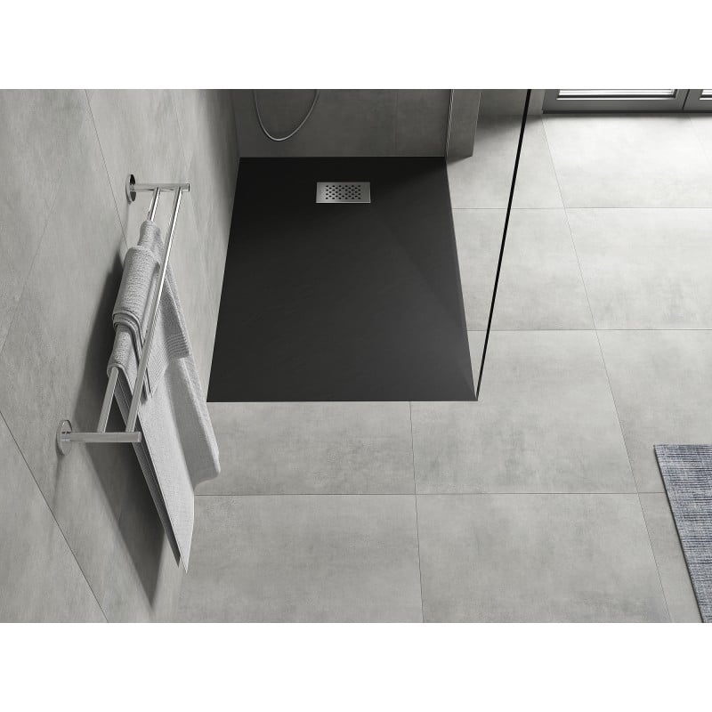 Mexen Hugo brodzik prostokątny SMC 90 x 70 cm, czarny, maskownica inox - 42707090-X
