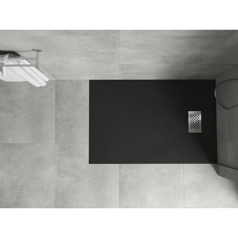 Mexen Hugo brodzik prostokątny SMC 90 x 70 cm, czarny, maskownica inox - 42707090-X