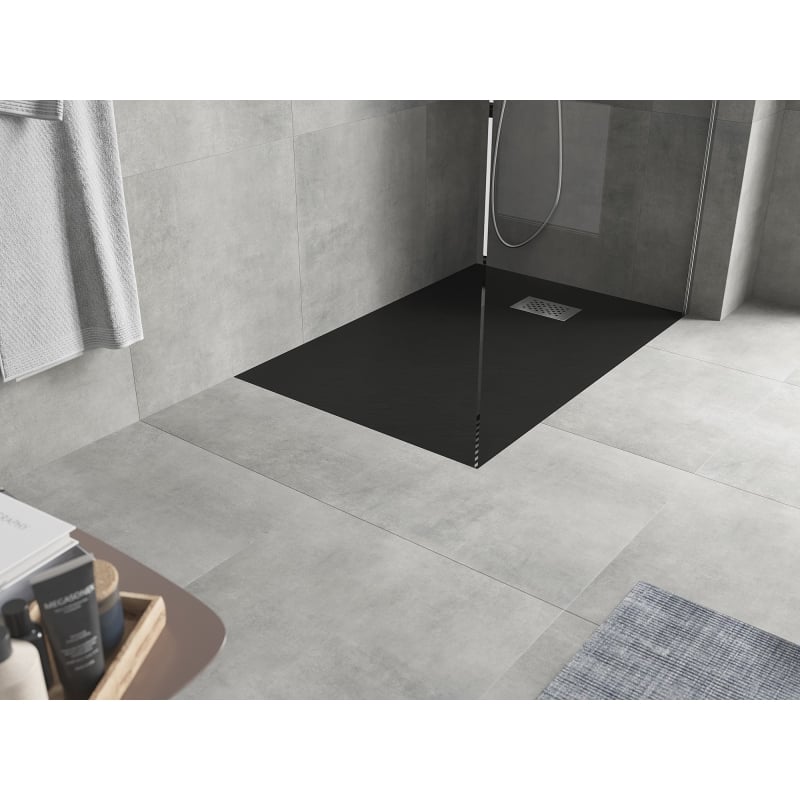 Mexen Hugo brodzik prostokątny SMC 100 x 70 cm, czarny, maskownica inox - 42707010-X