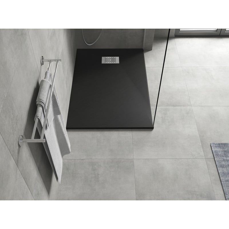 Mexen Hugo brodzik prostokątny SMC 90 x 70 cm, czarny, maskownica inox - 42707090-X