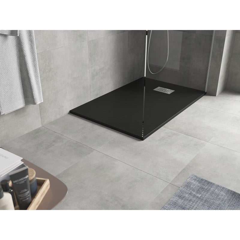 Mexen Hugo brodzik prostokątny SMC 90 x 70 cm, czarny, maskownica inox - 42707090-X