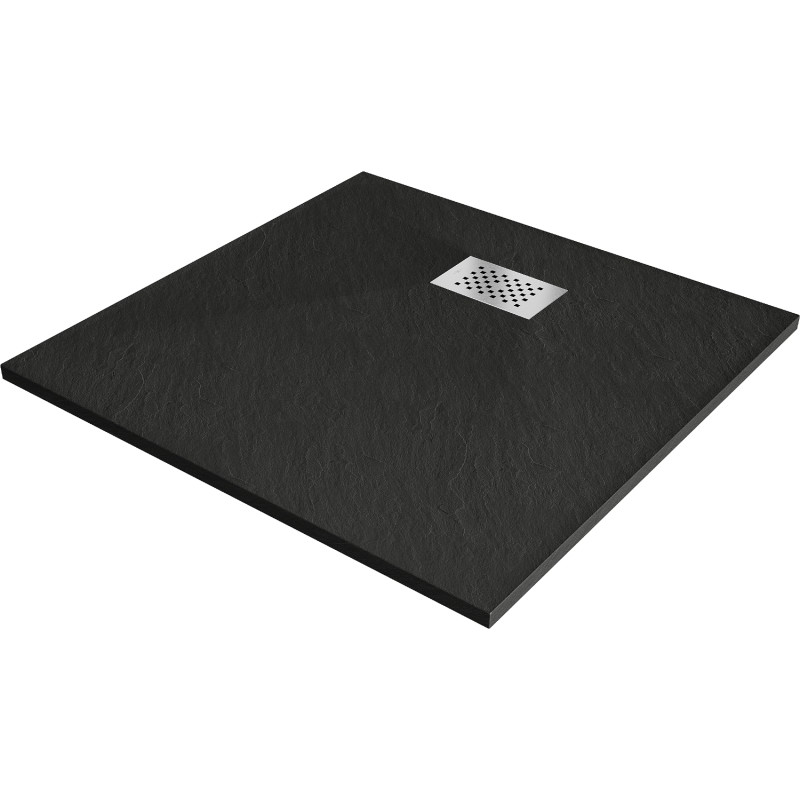 Mexen Hugo brodzik kwadratowy SMC 80 x 80 cm, czarny, maskownica inox - 42708080-X