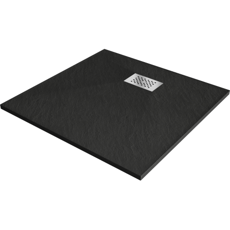 Mexen Hugo brodzik kwadratowy SMC 80 x 80 cm, czarny, maskownica inox - 42708080-X