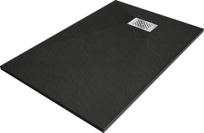 Mexen Hugo brodzik prostokątny SMC 130 x 80 cm, czarny, maskownica inox - 42708013-X