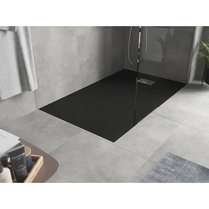 Mexen Hugo brodzik prostokątny SMC 160 x 80 cm, czarny, maskownica inox - 42708016-X