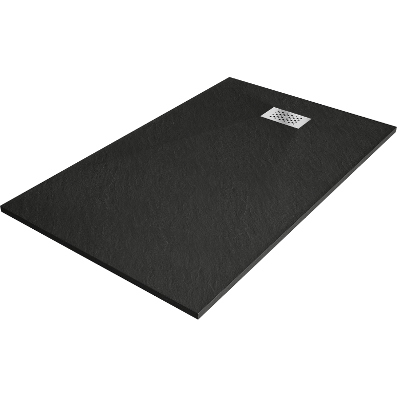 Mexen Hugo brodzik prostokątny SMC 160 x 80 cm, czarny, maskownica inox - 42708016-X