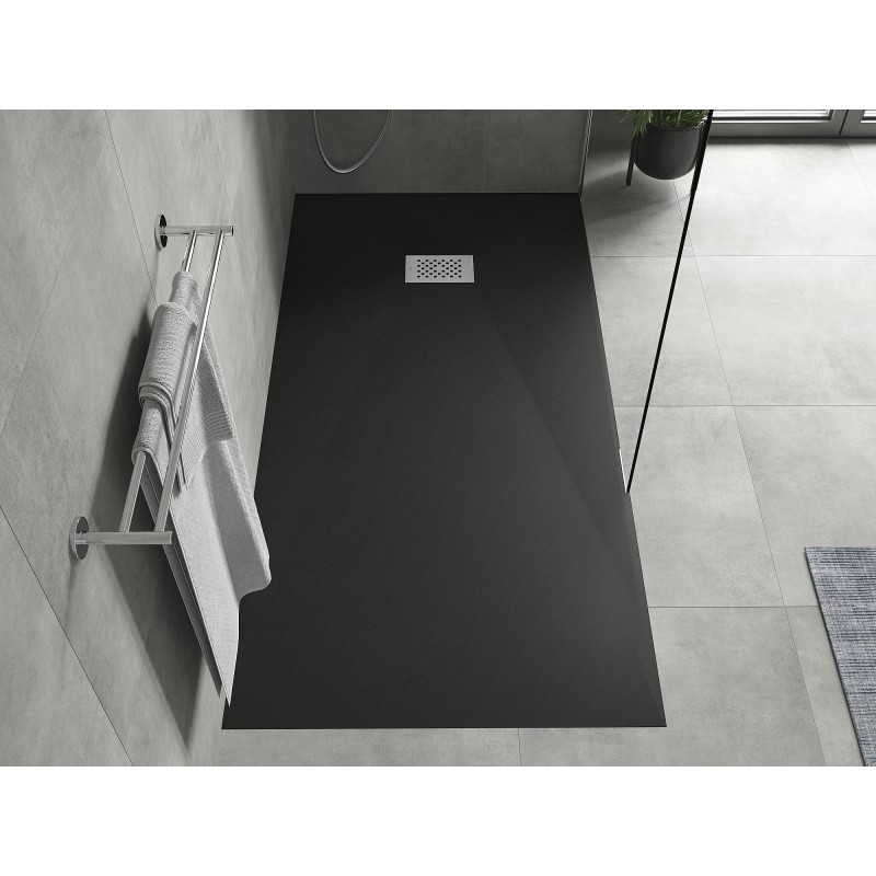 Mexen Hugo brodzik prostokątny SMC 170 x 80 cm, czarny, maskownica inox - 42708017-X
