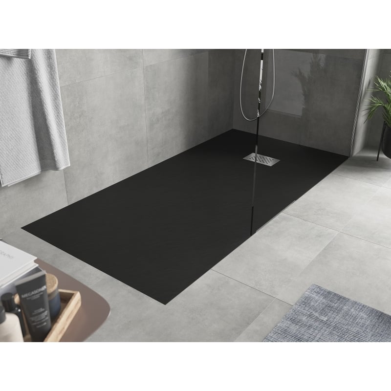 Mexen Hugo brodzik prostokątny SMC 180 x 80 cm, czarny, maskownica inox - 42708018-X