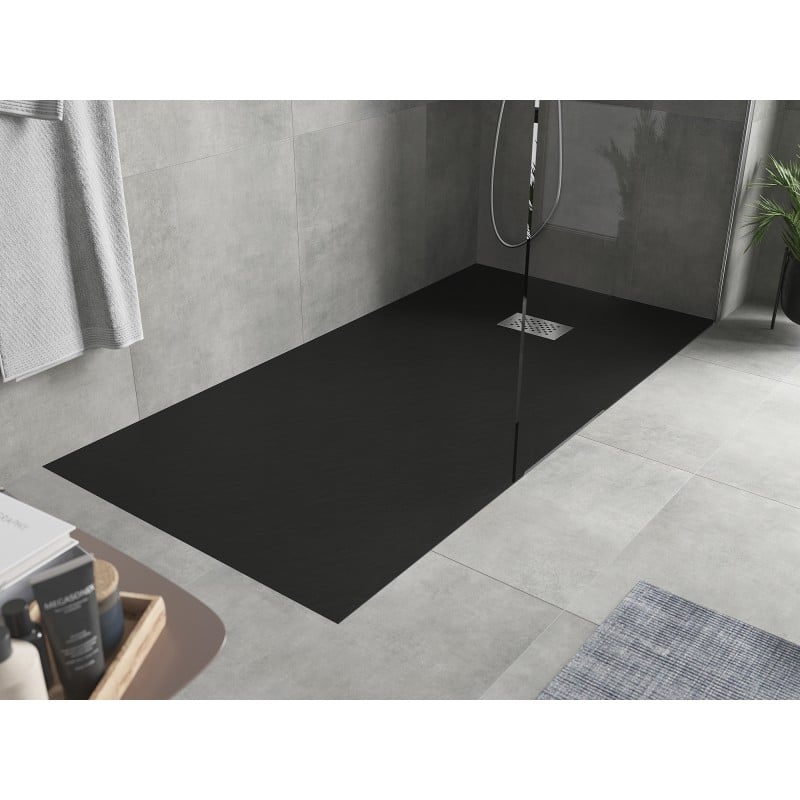 Mexen Hugo brodzik prostokątny SMC 170 x 80 cm, czarny, maskownica inox - 42708017-X