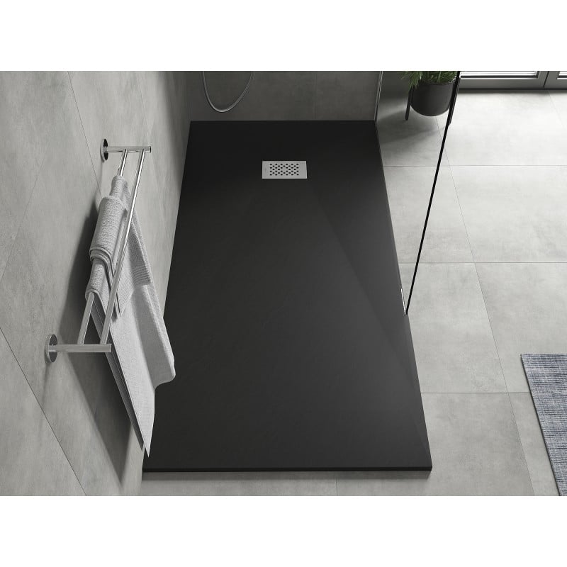 Mexen Hugo brodzik prostokątny SMC 170 x 80 cm, czarny, maskownica inox - 42708017-X