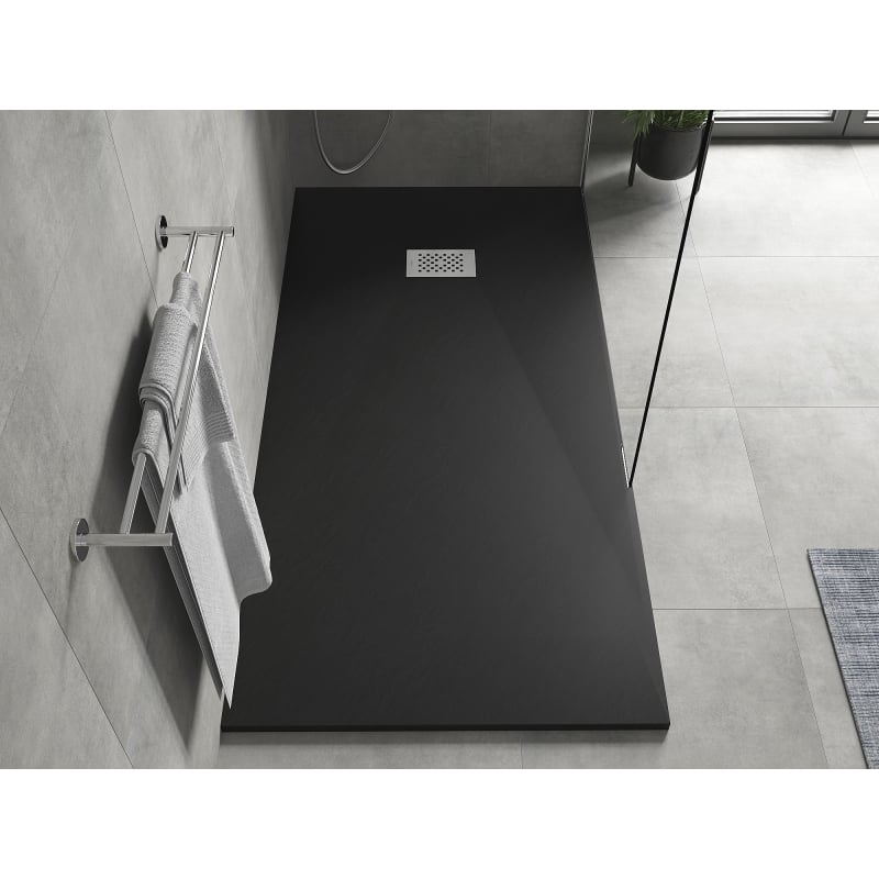 Mexen Hugo brodzik prostokątny SMC 180 x 80 cm, czarny, maskownica inox - 42708018-X