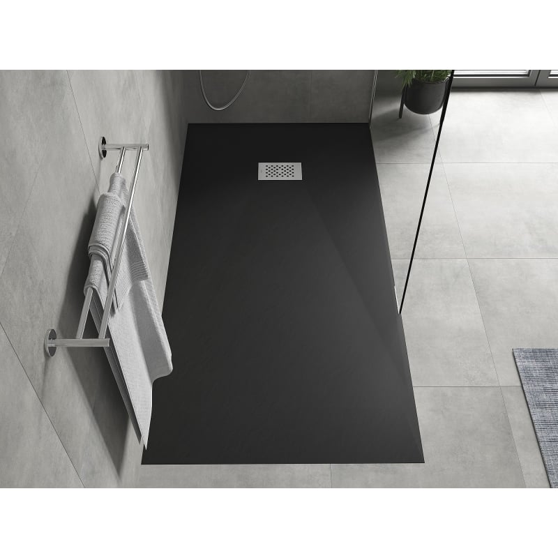 Mexen Hugo brodzik prostokątny SMC 180 x 80 cm, czarny, maskownica inox - 42708018-X