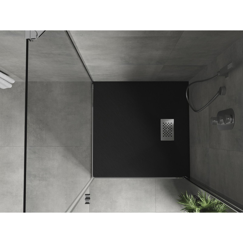 Mexen Hugo brodzik kwadratowy SMC 90 x 90 cm, czarny, maskownica inox - 42709090-X