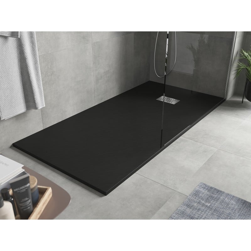 Mexen Hugo brodzik prostokątny SMC 180 x 90 cm, czarny, maskownica inox - 42709018-X