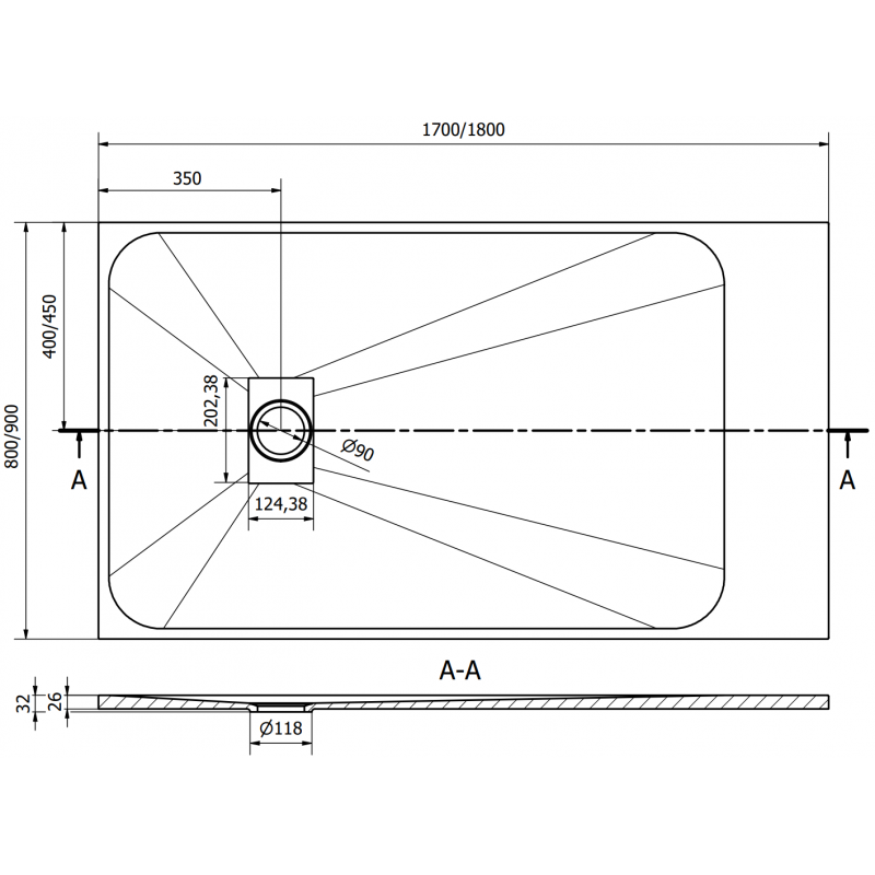 Mexen Hugo brodzik prostokątny SMC 180 x 90 cm, czarny, maskownica inox - 42709018-X