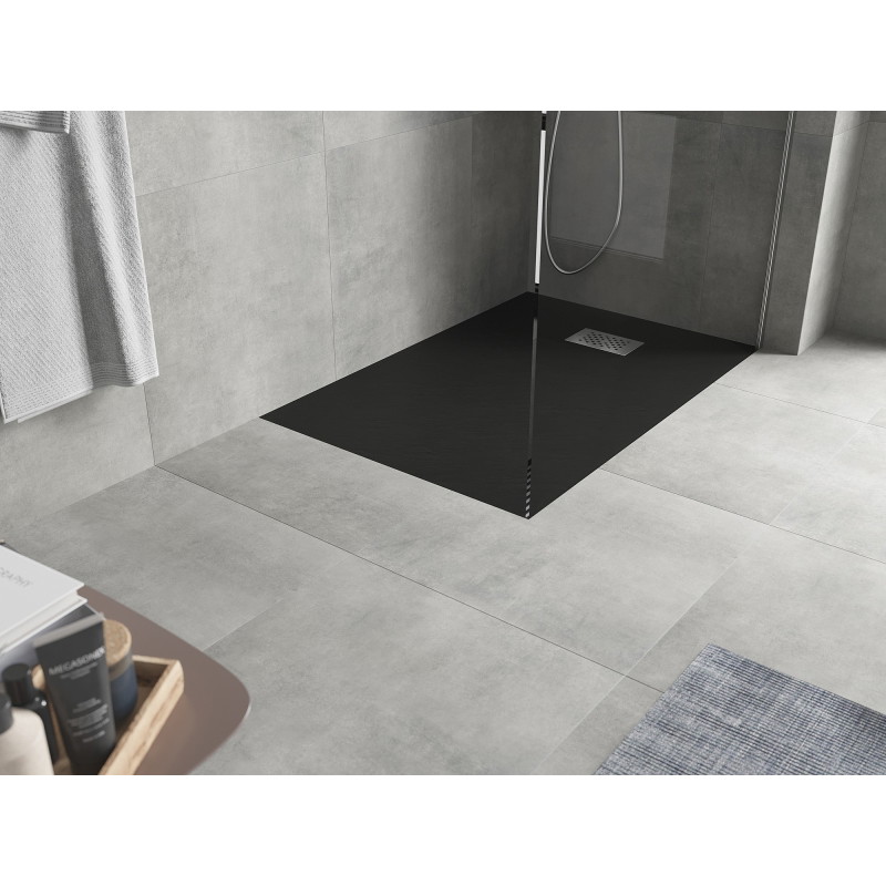 Mexen Hugo brodzik prostokątny SMC 110 x 80 cm, czarny, maskownica inox - 42708011-X
