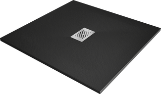 Mexen Hugo brodzik kwadratowy SMC 100 x 100 cm, czarny, maskownica inox - 42701010-X