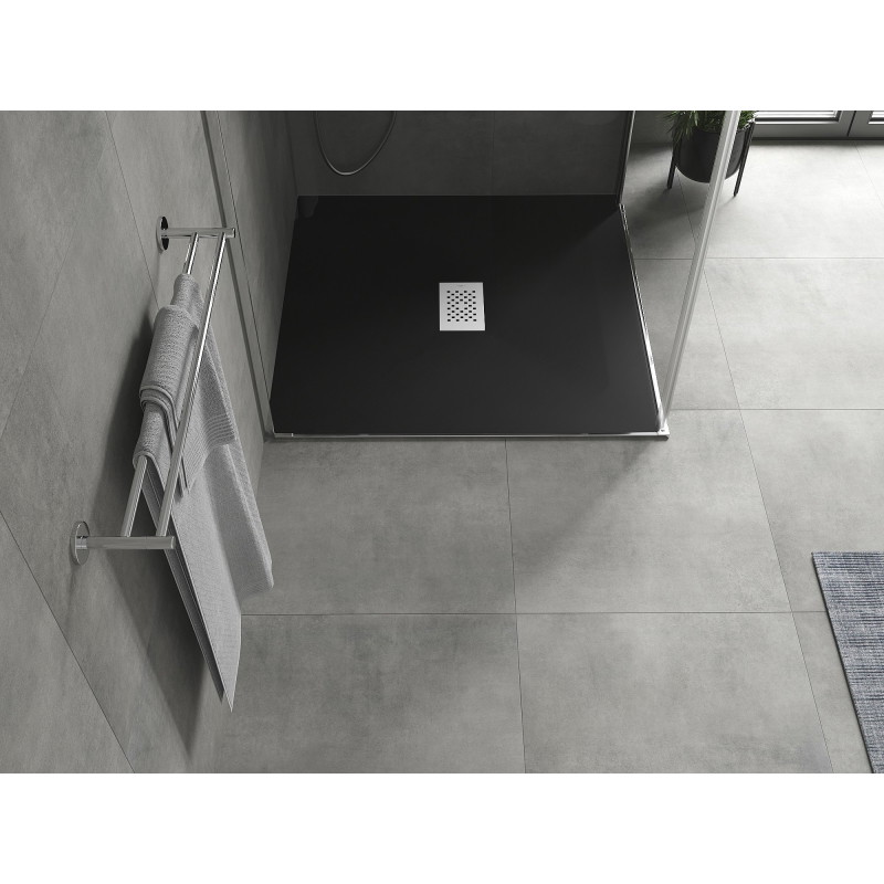 Mexen Hugo brodzik kwadratowy SMC 100 x 100 cm, czarny, maskownica inox - 42701010-X