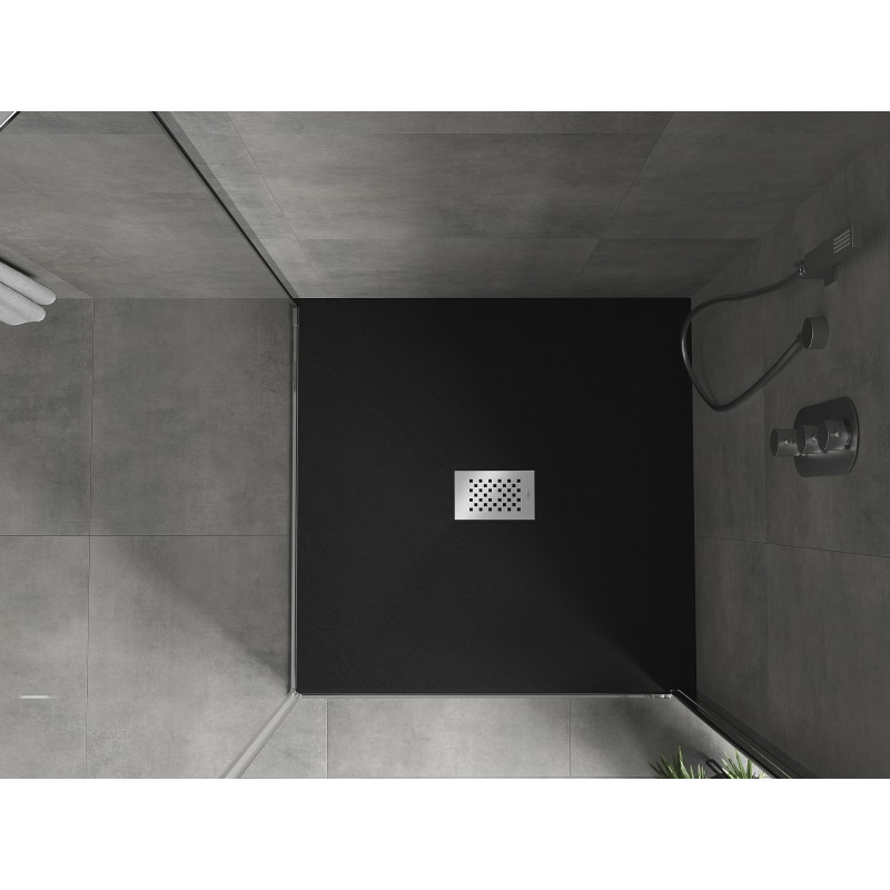Mexen Hugo brodzik kwadratowy SMC 100 x 100 cm, czarny, maskownica inox - 42701010-X