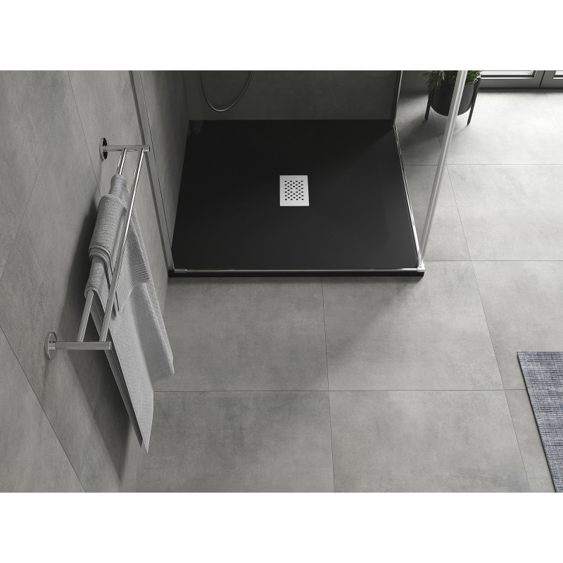 Mexen Hugo brodzik kwadratowy SMC 100 x 100 cm, czarny, maskownica inox - 42701010-X
