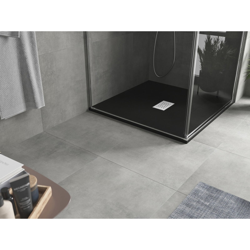 Mexen Hugo brodzik kwadratowy SMC 100 x 100 cm, czarny, maskownica inox - 42701010-X