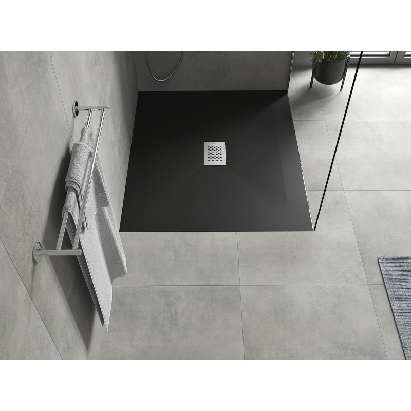 Mexen Hugo brodzik prostokątny SMC 110 x 100 cm, czarny, maskownica inox - 42701011-X