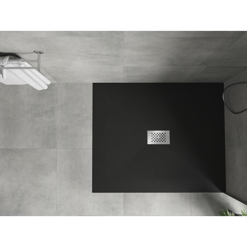 Mexen Hugo brodzik prostokątny SMC 110 x 100 cm, czarny, maskownica inox - 42701011-X