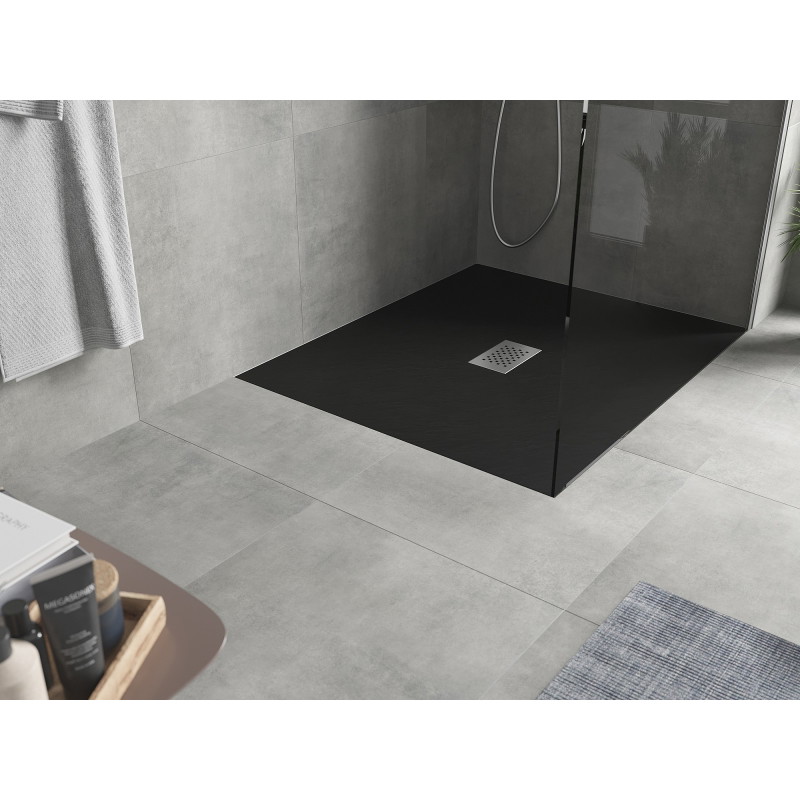 Mexen Hugo brodzik prostokątny SMC 120 x 100 cm, czarny, maskownica inox - 42701012-X