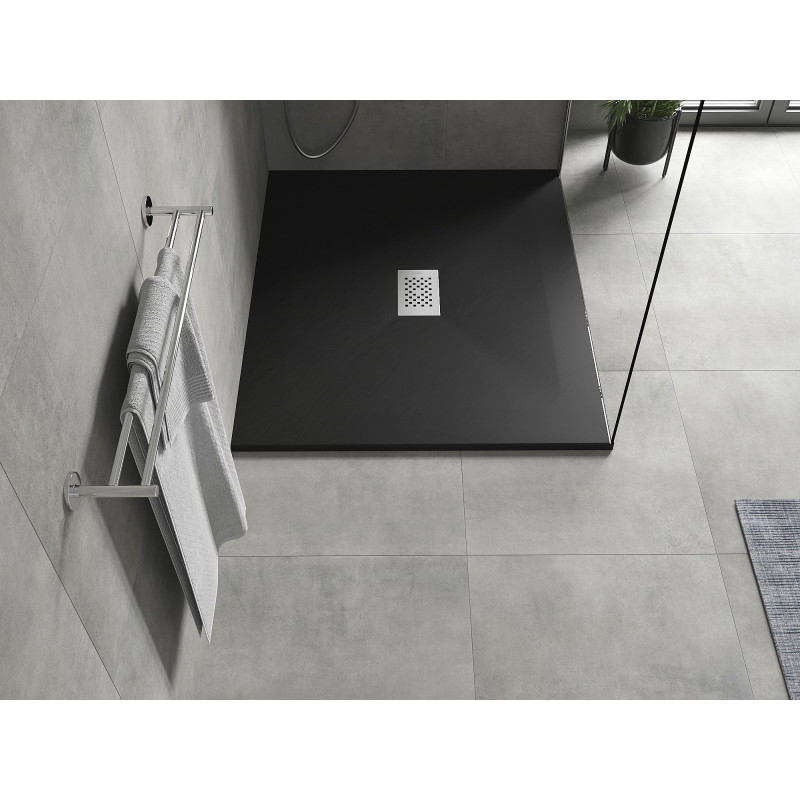 Mexen Hugo brodzik prostokątny SMC 130 x 100 cm, czarny, maskownica inox - 42701013-X