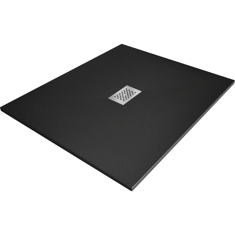 Mexen Hugo brodzik prostokątny SMC 130 x 100 cm, czarny, maskownica inox - 42701013-X